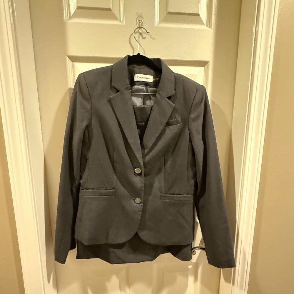 Gray 2 button Calvin Klein skirt suit set
